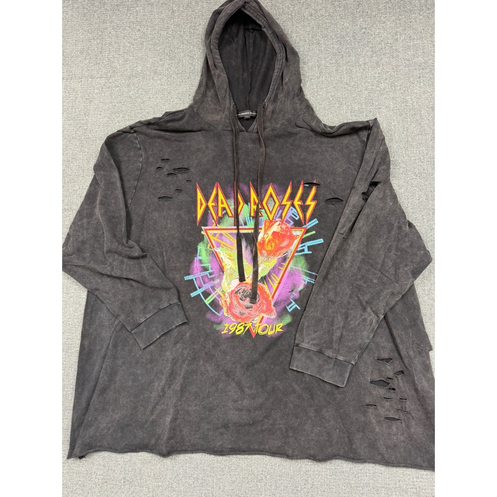 Torrid Dead Roses 1987 World Tour Distressed Mineral Wash Hoodie Black Sz 5